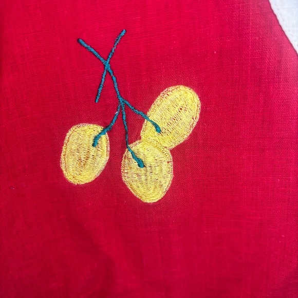 VINTAGE Made in India 100% Cotton Red Short Sleeve Button Up Top w/ Cherries SzM - Picture 13 of 15